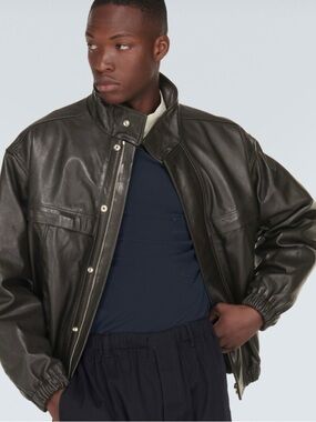 Lemaire Dark Brown Leather Bomber Jacket